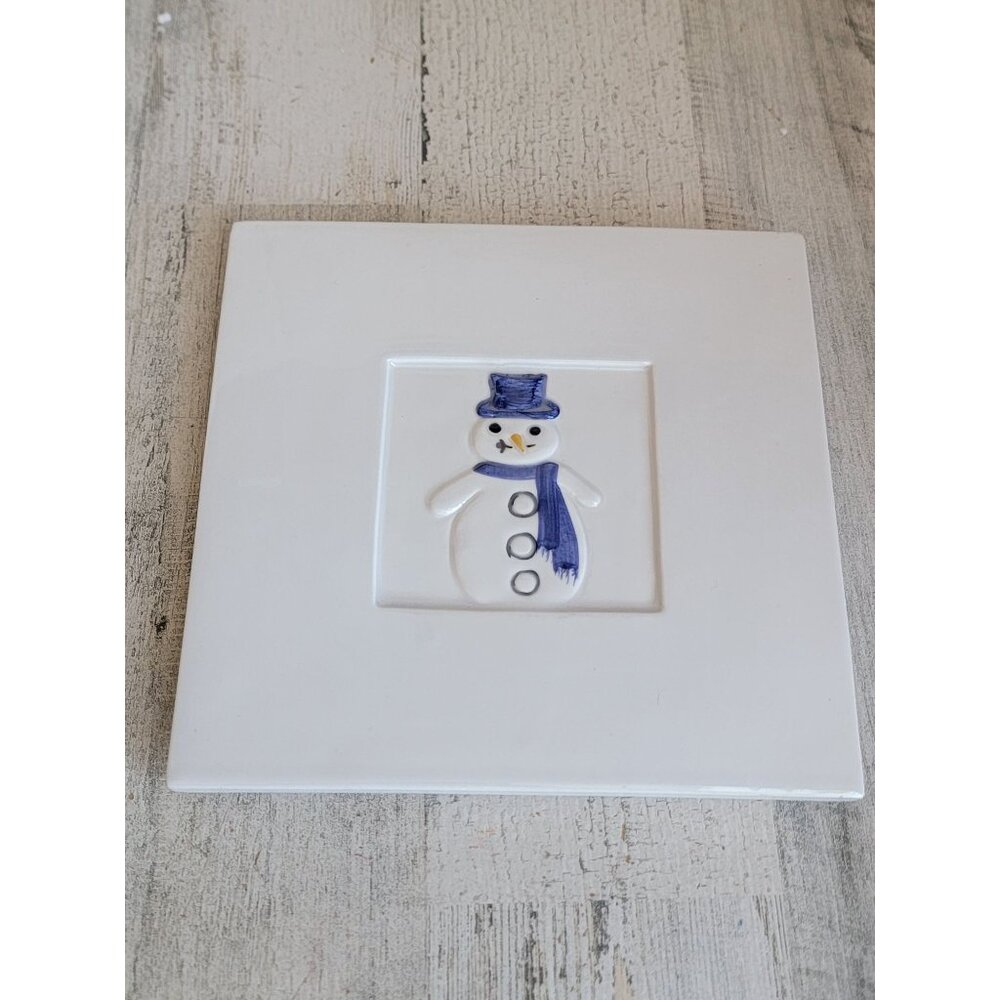 Crate‎ Barrel snowman trivet tile ceramic home decor xmas